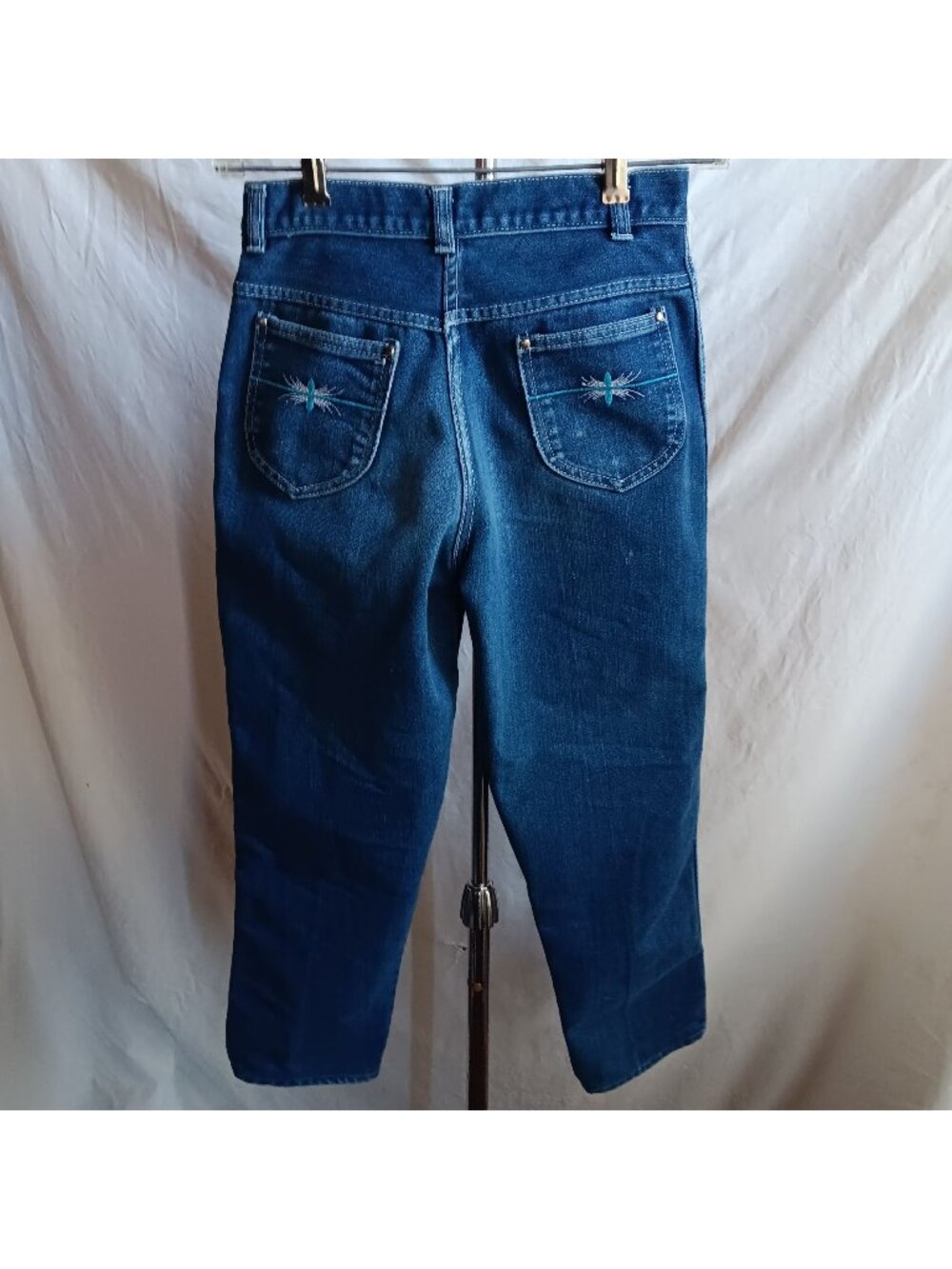 Girls Jeans 14 26x26 Vintage 1980's DISCO POCKET RAYON DENIM STRAIGHT FASHION